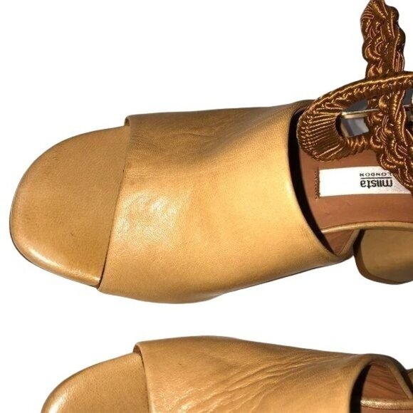 Miista London Sandals Womens Size 6 Ankle Wrap Camel Leather Heeled Adjustable - Picture 10 of 12